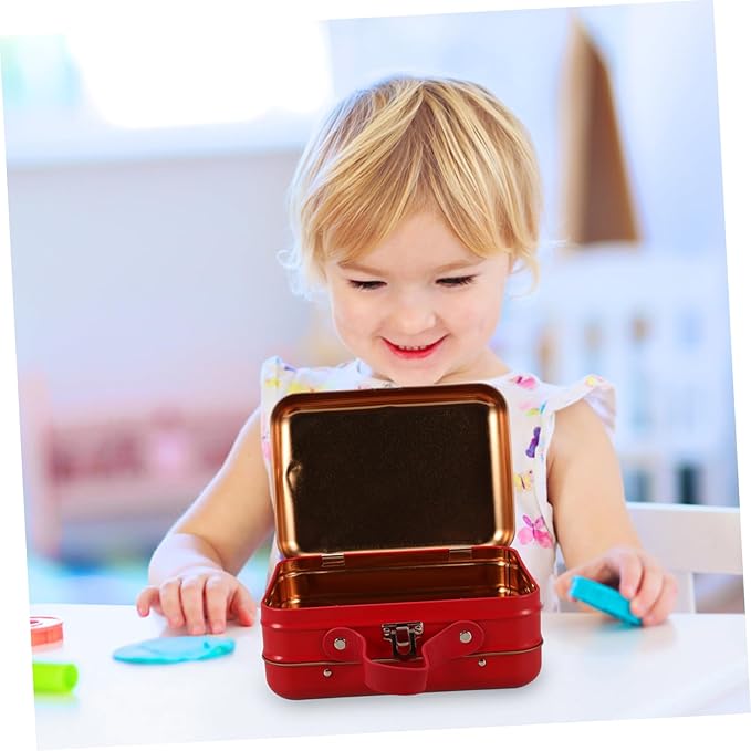 Levemolo Mini Vintage Suitcase Iron Storage Box Decorative Candy Tin Container for Makeup Electronics Versatile Organizer for Parties and Weddings Red