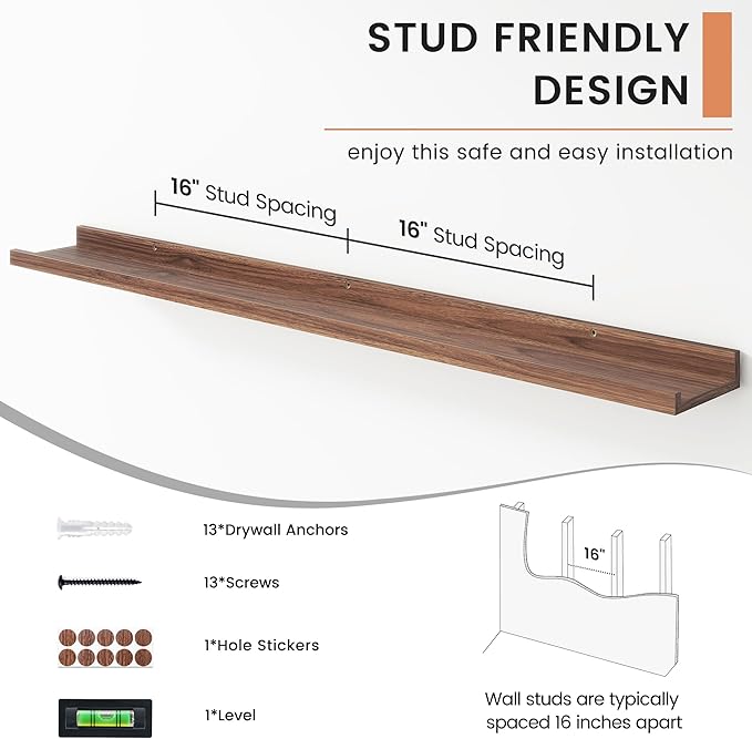 FLYJOE Floating Picture Ledge Shelves for Wall Set of 4, 48 Inch Wall Shelves with Lip Long Large Nursery Book Shelf for Toys Storage Kids Bookshelf Wall Mounted Living Room Bedroom Decor Frames