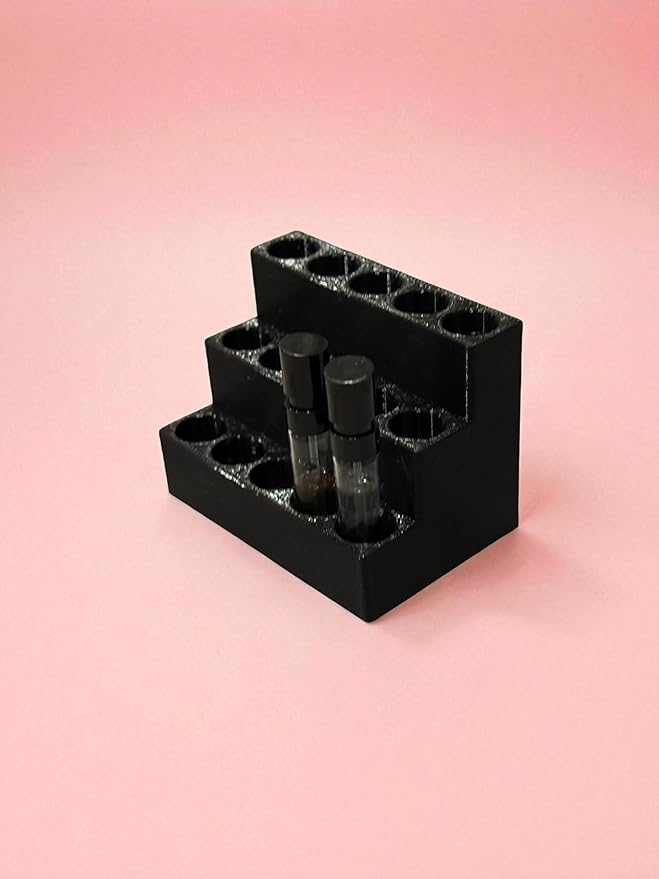 2mL Perfume Sample Organizer – Tiered Display Holder for 15 Mini Fragrance Vials, 3-Tier Perfume Tester Storage Stand, Vanity & Desk Fragrance Sample Rack (Obsidian Black)