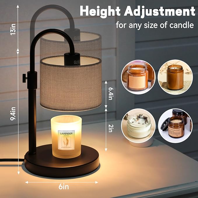 FINCMY Candle Warmer Lamp with Timer, Dimmable Candle Wax Warmer Candle Lamp with 2 Bulbs, Mothers Day Gifts Birthday Gifts for Women Bedroom Home Decor (Gray-Upgraded)