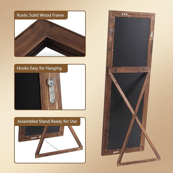 Rustic Farmhouse Full Length Mirror, 64"x21" Wood Frame Floor Mirror, Free Standing Mirror Leaning Wall for Bedroom Living Room Cloakroom, Rustic Brown