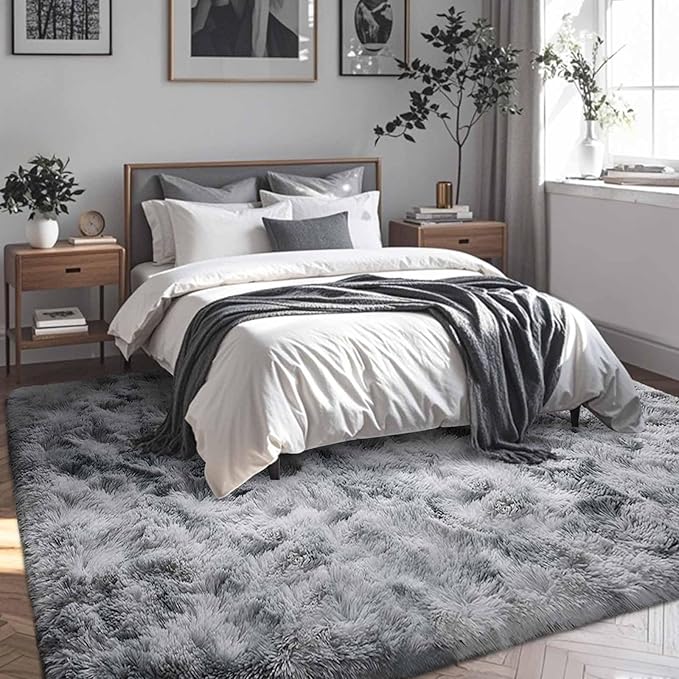 FinRèc Soft Grey Rugs for Bedroom Living Room, 3x5 Feet Fuzzy Shaggy Area Rug, Non-Slip Fluffy Furry Shag Rug for Nursery Kids Room Dorm Room Home Decor, Indoor Plush Floor Carpet