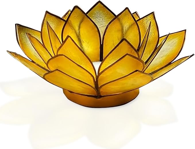 Om Gallery Capiz Shell Lotus Flower Decor Tealight Candle Holder for Serene Ambiance - Handmade Decorative Candle Holders for Meditation, Yoga, and Relaxation, Sunshine