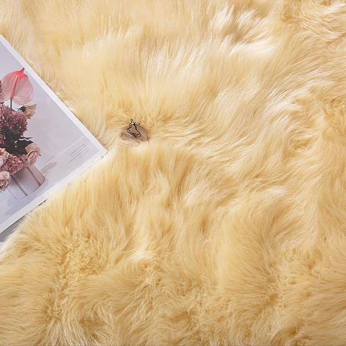 Latepis Yellow Rugs for Living Room Faux Sheepskin 5x6.7 Fuzzy Rugs Washable Fur Rug for Bedroom Bedside Home Décor, Rectangle