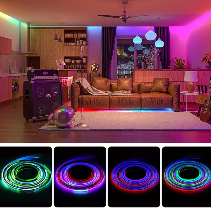 BTF-LIGHTING FCOB WS2811 IC RGB COB LED Strip 16.4FT DC24V 630LED/m Flexible High Density Uniform Chasing Color Light 14IC/m 10mm Width Dream Color for Home Indoor Decor(No Adapter or Controller)