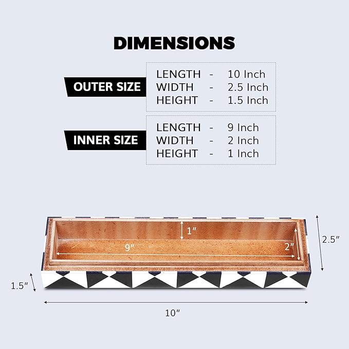 Handicrafts Home Decorative Storage Box with Lid, Black and White Decorative Remote Control Box, Slim Coffee Table Storage Box, Decorative Box for Shelf, Desk & Living Room Decor, 10 x 2.5 x 1.5