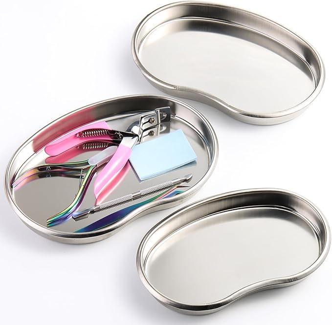 SUTOKAKA 3 Pack Stainless Steel Kidney Tray, Large Medium Small Size Metal Dental Trays, Reusable Surgical Placing Dish for Piercing, Lab Instrument, Kitchen Baking, Pet, Bathroom Tools