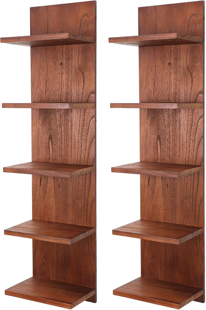 5 Tier Wall Shelf Unit,Vertical Column Shelf Floating Storage Home Decor Organizer,Display Floating Shelf for Bedroom, Living Room,Vanity -2 Pcs(Walnut)