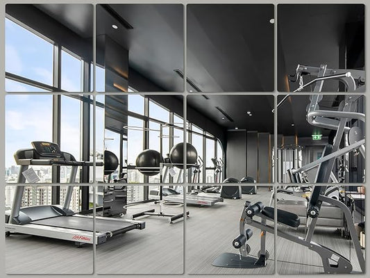JAMBALAY Home Gym Mirrors for Gym, 12Pcs 14″×12″ Square HD Glass Full Length Wall Mirror Tiles, Self Adhesive Frameless Wall Mirror for Bedroom, Living Room, Over The Door