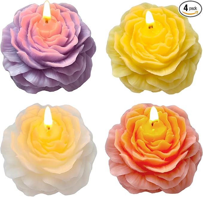4 Pack Peony Flower Shape Candles for Women - Aromatic Pastel Aesthetic Candle with Fragrance - Christmas Gift for Friends Colleagues and Classmates (3 inch)