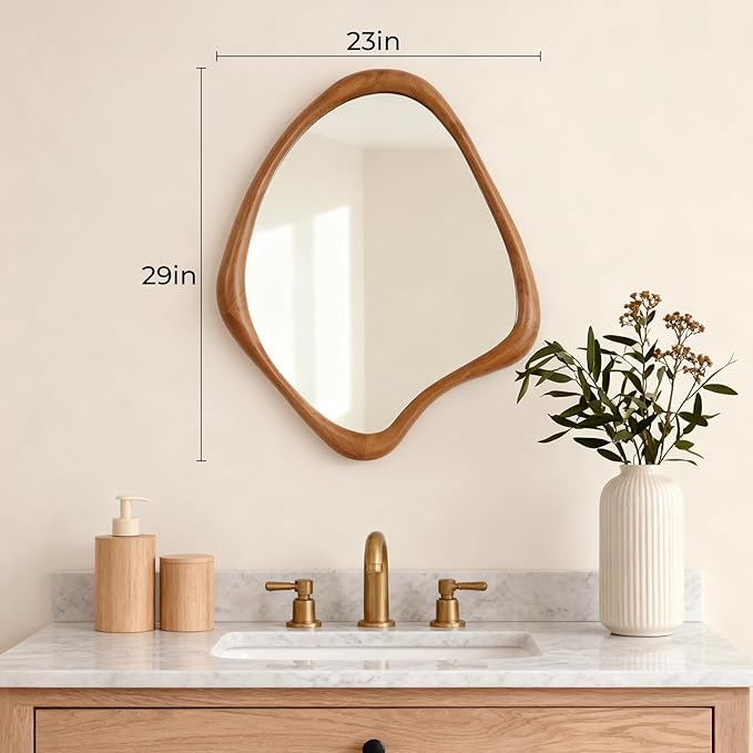 WallBeyond Asymmetrical Mirror, Irregular Wall Mirror, Wall Mirrors Decorative for Bedroom Living Room Entryway Hall, Wood Mirror for mid Century Modern Decor 29" H x 23" W