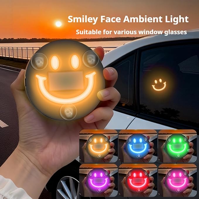 2 PCS Solar Powered Car LED Ambient Light, Cute Neon Smiley Lights for Car Interior with 5 Modes, Wireless Auto Atmosphere Lamp for Back Window Decoration & Romantic Gifts (2)