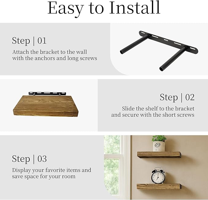 BGMG Wood Floating Shelves for wall 12 inch Set of 2, Rustic Wooden Wall Mount Shelves for Bathroom Living Room Bedroom Kitchen Farmhouse -12x 6.7 x1.25 inch- Walnut Color