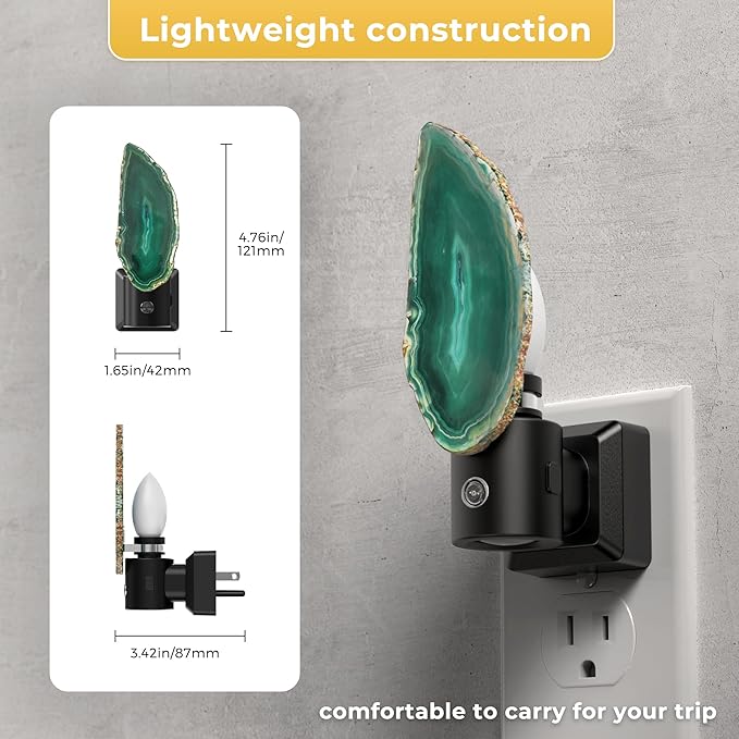 L LOHAS LED Night Lights Plug into Wall, Agate Nightlight Rotating 350°, Dimmable Dusk to Dawn Sensor, Healing Stone Green Agate Decorative Nightlight for Bedroom,Living Room[2 Pack]