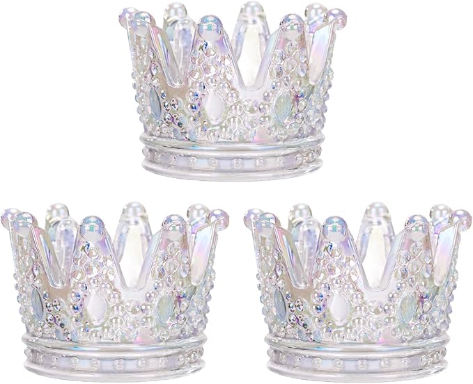 Crystal Glass Candle Holder Set of 3 Crown Shaped Makeup Sponge Beauty Blender Storage Rack Jewelry Watch Nail Art Dappen Dish Wedding Christmas Decor