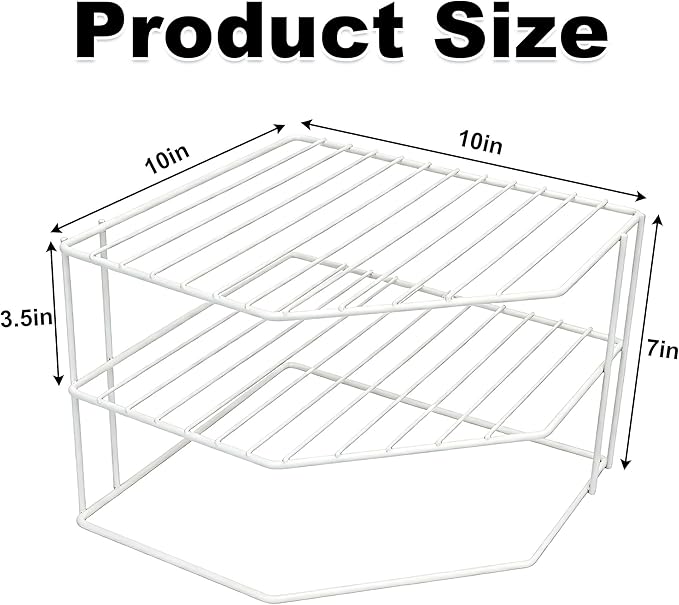 3-Tier Kitchen Corner Shelf Rack – 10x10x7 Inch Metal Wire Counter & Cabinet Organizer, Pantry Kitchen Counter Storage Shelf and Organizer for Plates, Cups, Dishes (White)