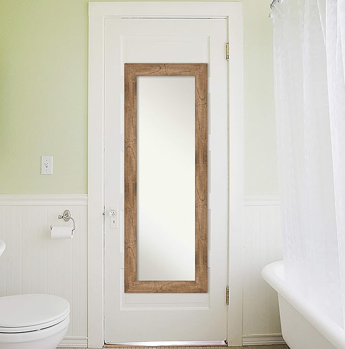 Amanti Art Brown Full Length Mirror for Door, 54x20 Owl Brown Tall Wall Mirror Full Length, Mounted to Door or Closet Wall with no Visible Brackets, Country Rustic Wood Frame, Bedroom Decor