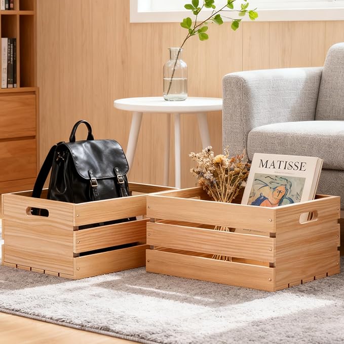 Wooden Crates for Storage - Versatile Pine Box for Home Decor, and Organizing Closets,Vinyl Records, Gifts,Souvenirs, or Farm Produce.Sturdy, Smooth & Elegant,Diy-Friendly with Rustic Charm (1)