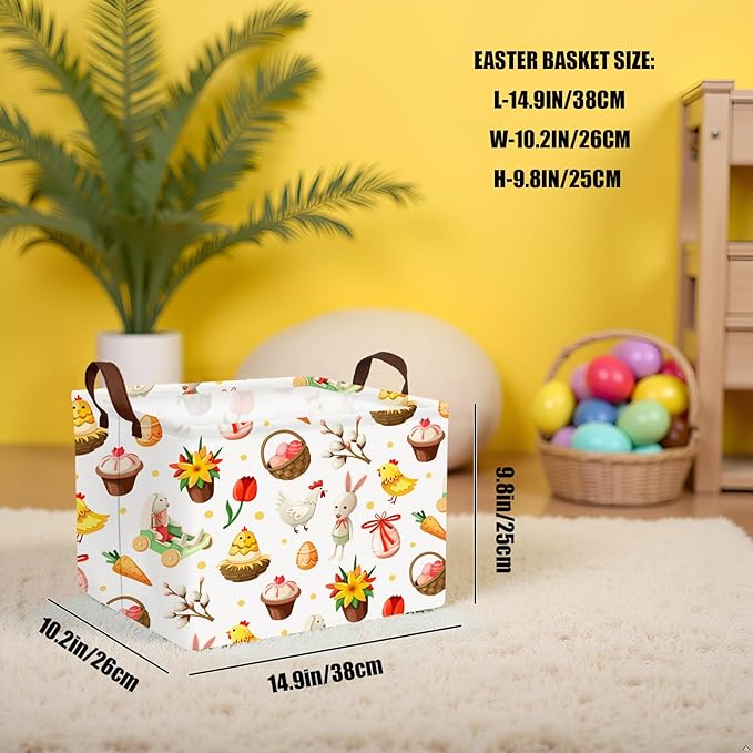 Large Rectangular Cute Kid Easter Basket Empty Bunny Eggs Easter Basket Gift Spring Room Storage Organizer Décor (E-14)