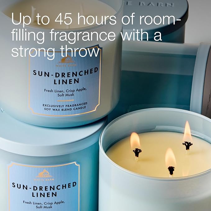 Bath & Body Works Sun-Drenched Linen 3-Wick Candle - Scented Candle for At-Home Use - Long-Lasting, Room-Filling Fragrance - High Fragrance Oil Concentration - Soy Wax Blend - 2-Pack