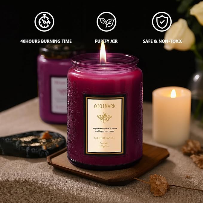 6 Pack Candles for Home Scented, Christmas Gifts Candle Set for Women, 42 oz 300 Soy Wax Long Lasting Candles Gift for Birthday Mother's Thanksgiving Day Present (Purple)