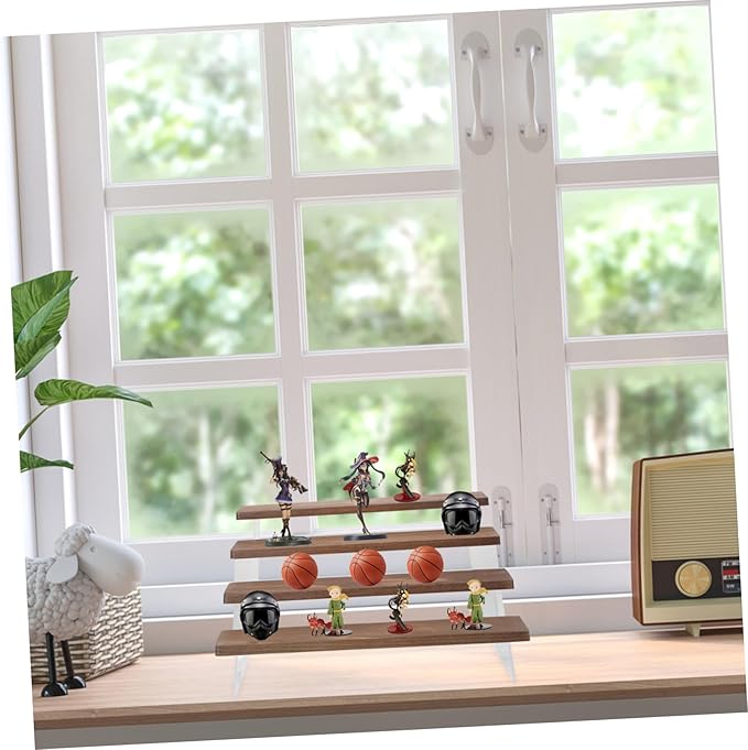 Levemolo Acrylic Wood Figure Display Rack 4-tier Handicrafts Storage Shelf Picture Holders for Side Table Makeup Organizer