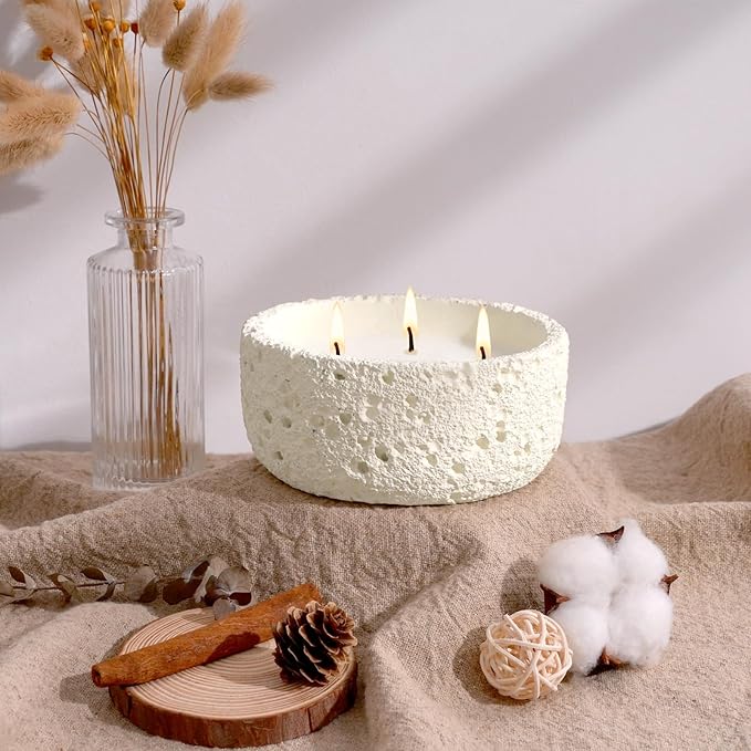 Viyffo 20oz Large Scented Candle - Lemongrass & Bergamot, 3 Wick Home Scented Candle, Non Toxic Soy for Women and Men, Ivory White Textured Ceramic Jar, Luxury Fragrance, Elegant Home Décor & Gift