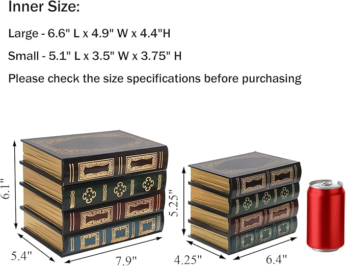 Tosnail 2 Pack Decorative Book Boxes Wooden Antique Book Decorations Vintage Storage Box