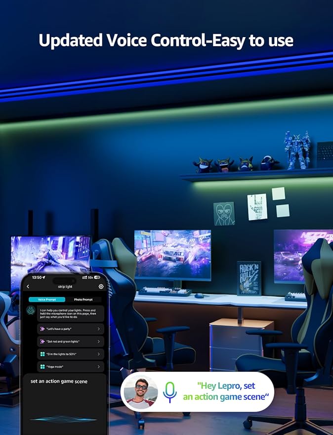 Lepro SE1 AI Smart LED Strip Lights - 49.2ft RGB Color Changing Light Strips with APP Control, AI Generated Lighting, Music Sync, 2.4GHz Wi-Fi & Bluetooth LED Lights for Home Decor (No Remote)