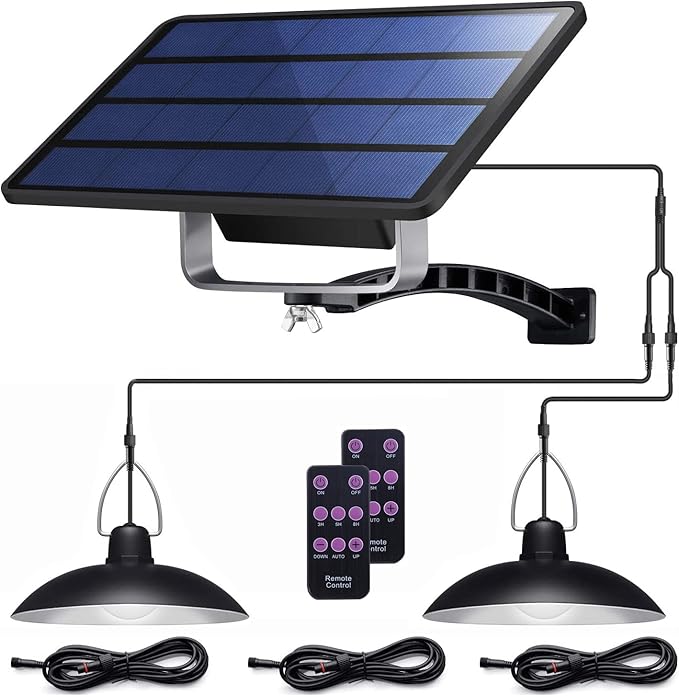 ABZXT Solar Pendant Lights Upgraded Double Bulb Lights IP65 Waterproof Dusk to Dawn Auto Lamp with Remote Controller for Outdoor Shed Barn Chicken Coop Bullpen Pig Pen Stables Tents etc(Dual Lamp)