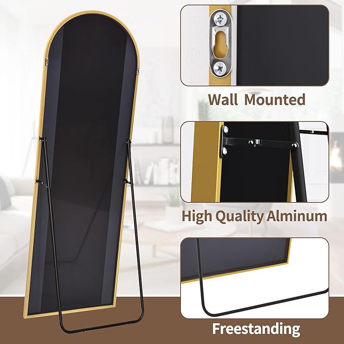 OGCAU Full Length Mirror, 64"x21" Arched Full Body Mirror, Hanging, Leaning or Standing, Wall Mounted for Bedroom Living Room, Gold