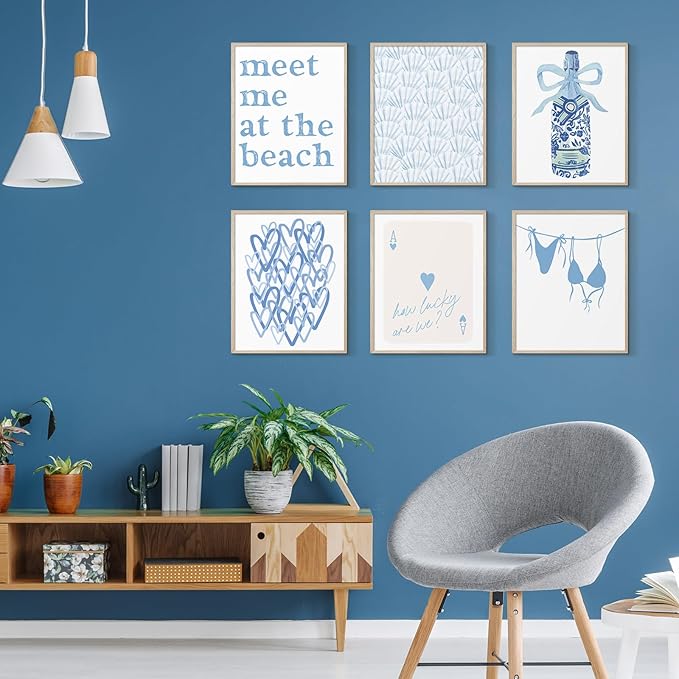 Habseligkeit Blue Cute Room Decor, Fashion Woman Wall Art Prints, Posters for Girls Room Aesthtic, Girls Dorm Wall Decor Set of 6, 8x10 in