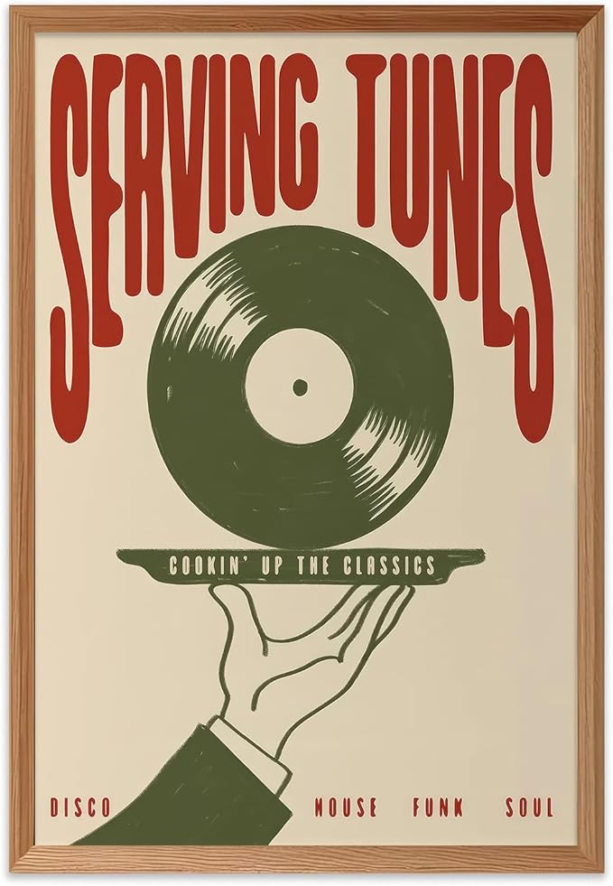 Vintage Wall Art Music Vinyl Records Canvas Poster Trendy Modern Music Wall Art Minimalist Aesthetic Prints Serving Tunes Poster Print Artwork for Bar Living Room Bedroom Home Decor, 16x24in Unframed