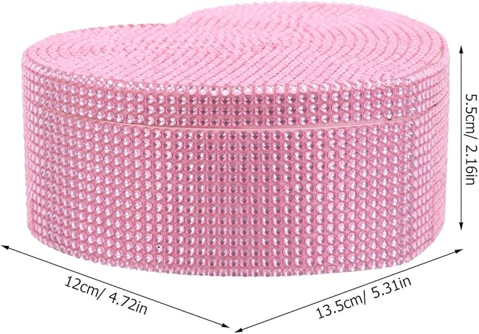 Heart-shaped Jewelry Organizer Box with Rhinestones and Mirror, Double Layer Pink Plastic Makeup Organizer for ’ Earrings Necklaces Hair Clips Storage