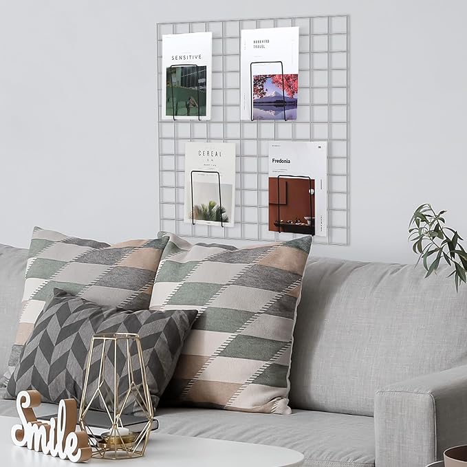 MorningRo 8 Pack Wall Grid Panel Accessories Gridwall Shelf Metal Wire Magazine Holder Literature Display Book Mail Card File Organizer Bookshelf Hooks for Exhibition Trade Show Office Retail (Black)