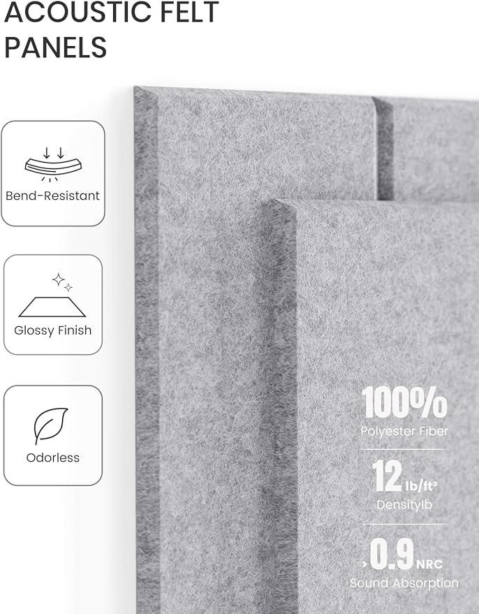Large Felt Bulletin Board 48" x 36" Cork Board Alternative-12 Pack with 70 Safe Removable Adhesive Tabs, Cork Boards for Walls Pin Board for Home Office Classroom Felt Board-Soft Gray