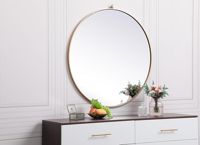 Focus 39x39 Round Wall Mirror, for Bathroom Bedroom Entryway, Brass