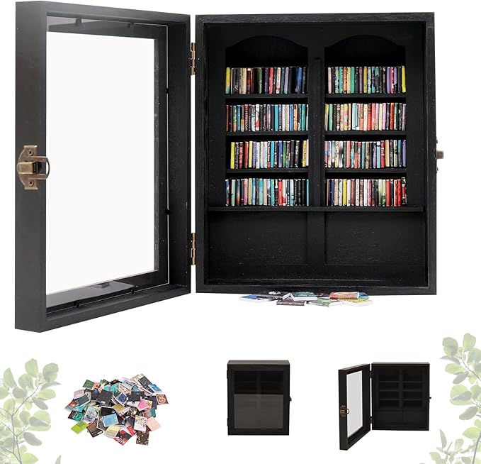Anxiety Miniature Bookshelf, Mini Books Display for Stress Relief, Small Decorative Miniature Library for Book Lovers,Family and Friend Gift (Black)