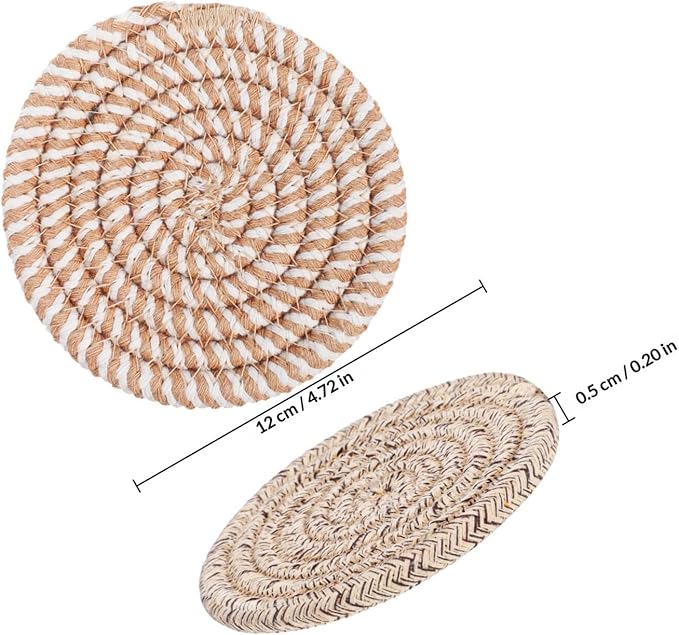 UKCOCO Bohemian Style Cotton Rope Woven Cup Coasters Set 6pcs 11cm Absorbent Decorative Drink Mats with Storage Basket for Table Bar Use Random Color