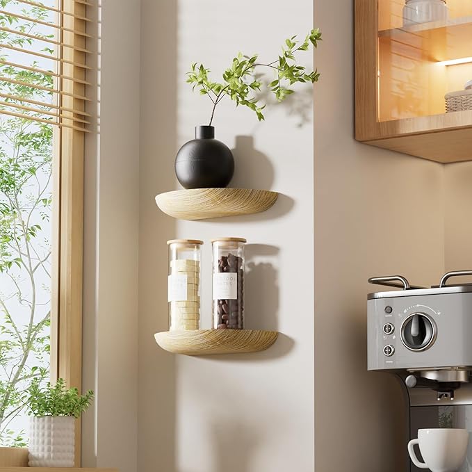 QsQueen Solid Wood Half Round Floating Wall Shelves | Elegant Floating Shelves, Elevate Your Space. Perfect for Living Rooms, Bathrooms, Bedrooms, Offices, Children's Rooms