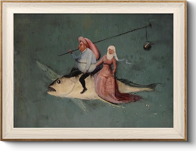 VIYYIEA Framed Wall Art for Living Room, Drive the Fish Canvas Prints, Vintage Home Decor, Funny Painting Picture, Bathroom Wall Decor Gifts for Friends or Family - 16L x 12W