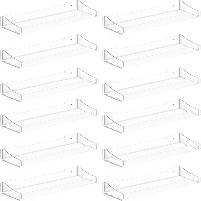 Acrylic Shelves for Bathroom, Clear Floating Shelves for Wall, Wall Organizer Suitable for Bathroom, Bedroom, and Living Room Storage for Make Up,Action Figure,Books -12 Pack
