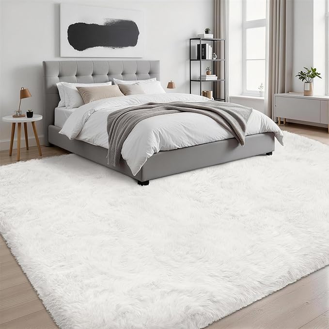 Fluffy Area Rugs 9x12 Living Room Bedroom: Ultra Soft Shag Rug Upgrade Non-Slip Non-Shedding Large Fuzzy Plush Carpet Indoor Floor Carpets for Kids Room Playroom Nursery Dorms Home Decor Ivory