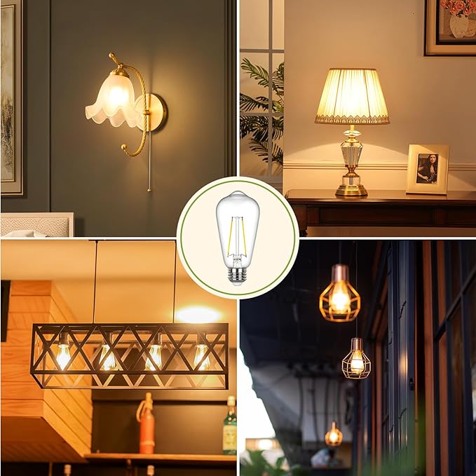 Sigalux Vintage Edison Light Bulbs 60 watt Equivalent, Dimmable E26 LED Bulb 2700K Soft Warm White, Clear Glass ST58 Vintage Bulb, 80+ CRI, 700LM, E26 Base, 6 Pack