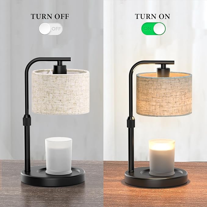 Black Candle Warmer Lamp with Timer Dimmer, Height Adjustable Electric Candle Warmer Wax Heater with 2 Bulbs, Birthday Gifts for Women Her, Mom, House Warming Gifts New Home