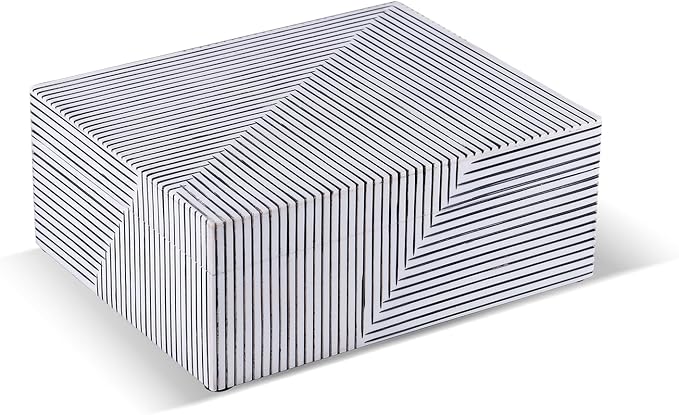 Handicrafts Home Decorative Storage Box with Lid– 10x8x4” Modern Home Decor Organizer, Memory Box & Jewelry Storage- Decorative Boxes for Living Room & Shelf Decor- Monochrom Strip- Black White