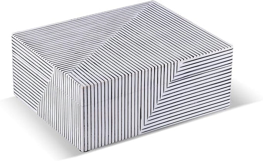 Handicrafts Home Decorative Storage Box with Lid– 10x8x4” Modern Home Decor Organizer, Memory Box & Jewelry Storage- Decorative Boxes for Living Room & Shelf Decor- Monochrom Strip- Black White
