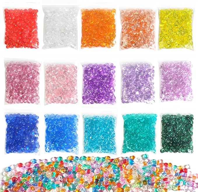 HappyFiller 15 Packs 7 mm Acrylic Gemstones Fish Bowl Slime Beads,Colorful Vase Filler,Makeup Brush, Candle Holder Decoration,Plastic Slushy Balls Crunchy Fishballs Kit for DIY Arts Crafts,2800 pcs