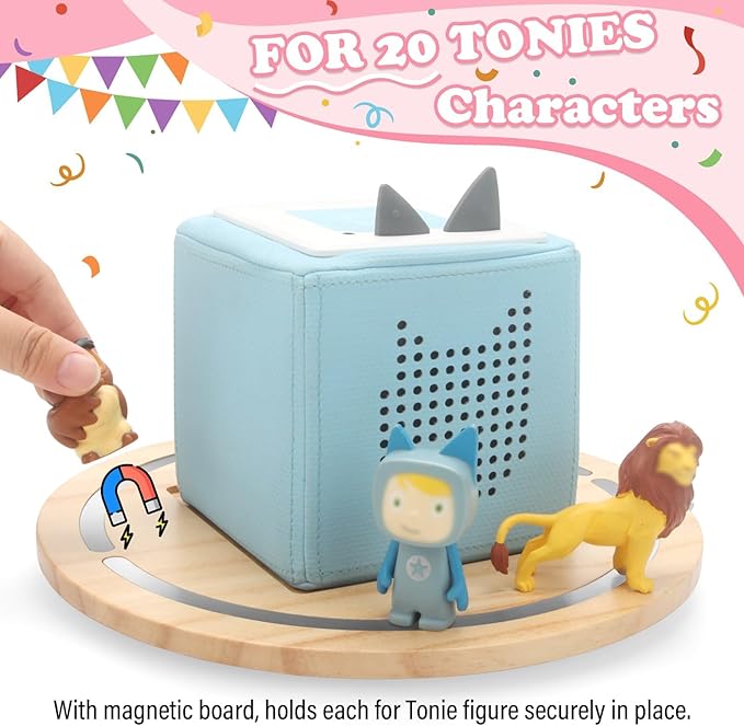 360° Round Turntable for Tonies Box 1/2 Organizer Storage Shelf, Magnetic Stand Holder for Toniebox Player Tonies Figures, Display Collection 10~15 Tonie Box Characters (Natura)