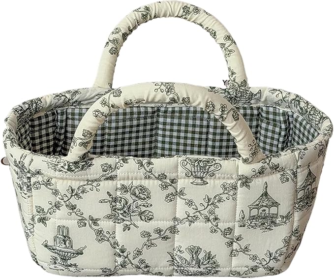 Mini Boho Fabric Storage Baskets – Decorative Small Floral Organizer Boxes with Soft Handles – Foldable Cube Bin for Diaper